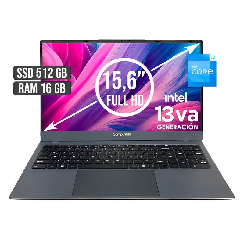 COMPUMAX - PORTATIL COMPUMAX INTEL CORE I3-1315U SSD 512GB RAM 16GB LED 15,6 FHD