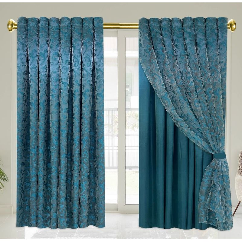 GENERICO - Elegantes cortinas turquesa con velo de seda aro metalico - Almalu