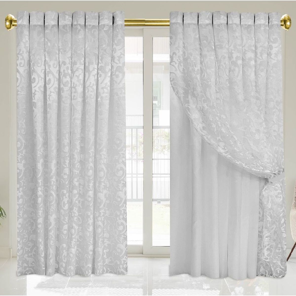 GENERICO - Elegantes cortinas blancas con velo de seda aro metalico - Almalu