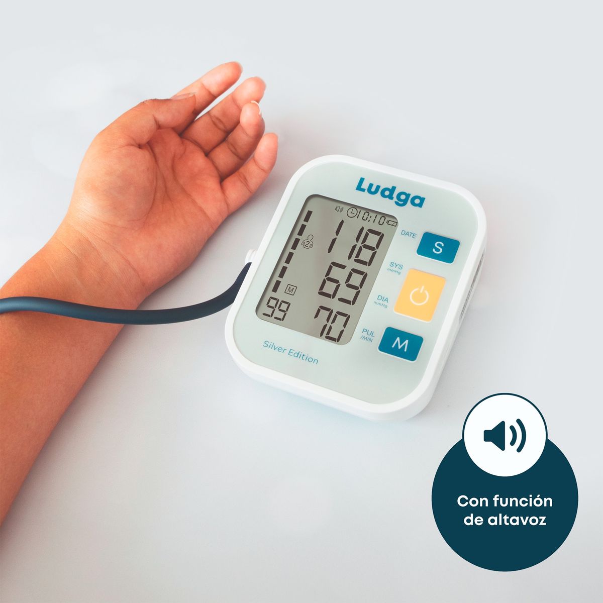 LUDGA - Tensiometro Digital Brazo Recargable USB con Voz Brazalete Universal 42cm Medir Presion Aparato Monitor Arterial Electrico Ludga Color Blanco