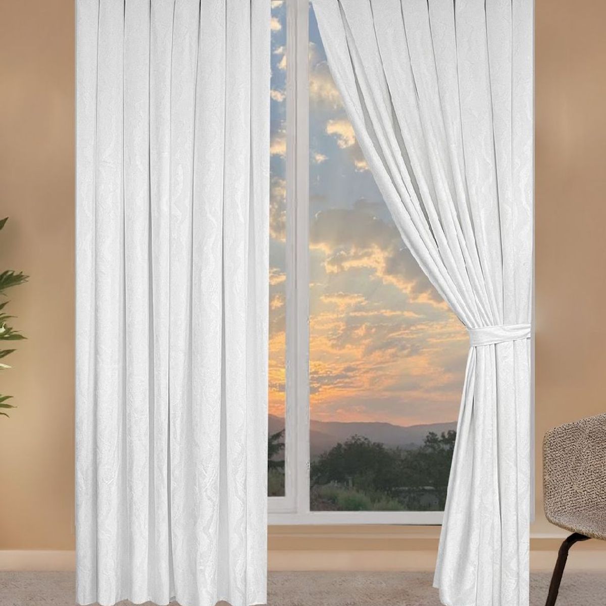 GENERICO - Cortinas decorativas blancas con aro metalico Poliester 100% - Almalu