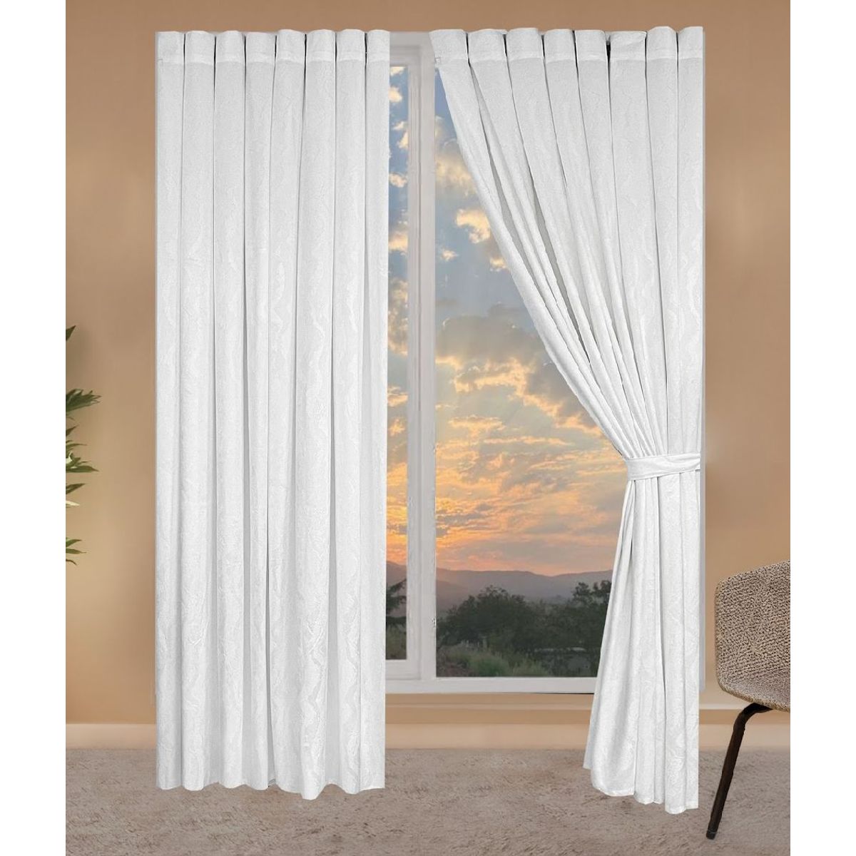 GENERICO - Cortinas decorativas blancas con aro metalico Poliester 100% - Almalu