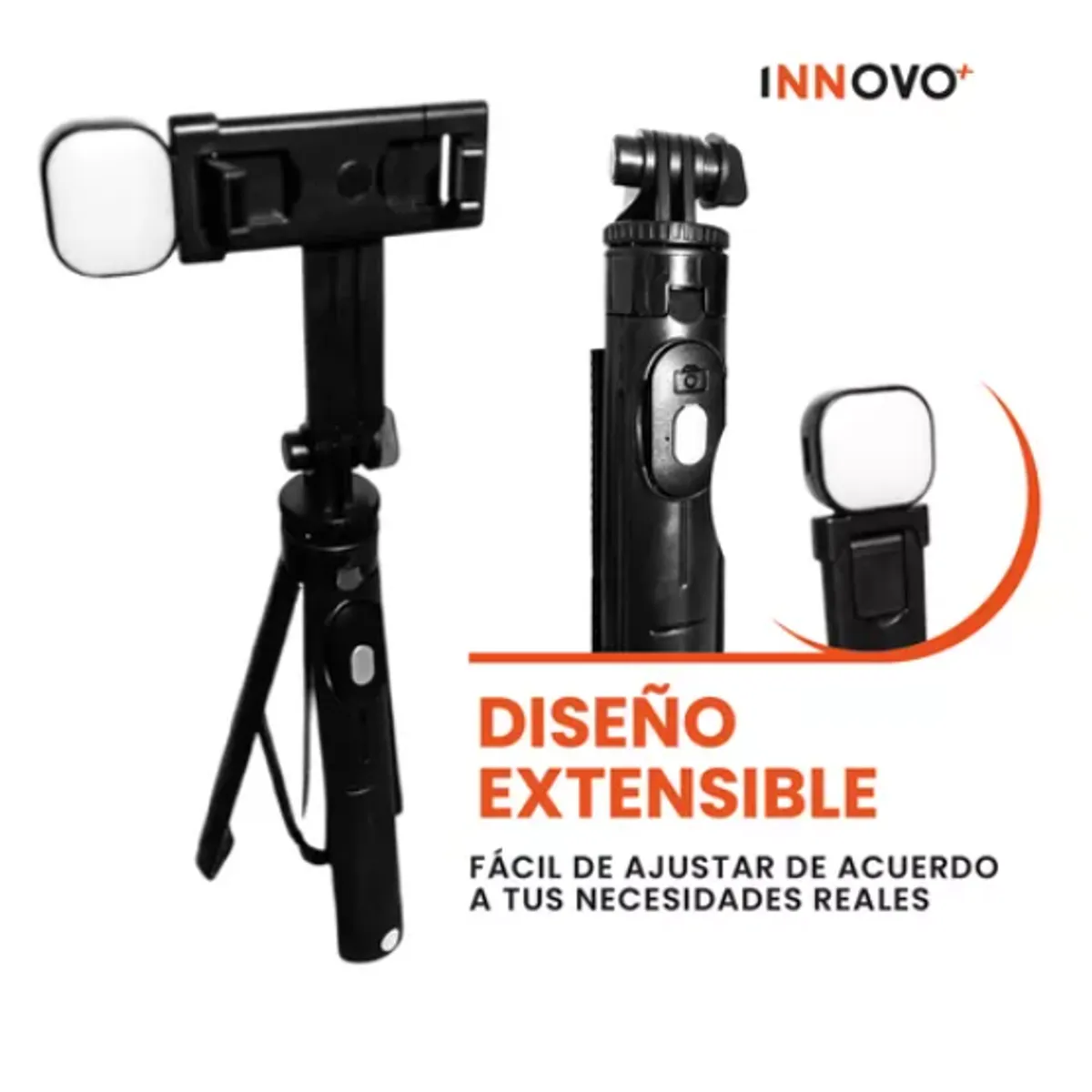 INNOVA - Trípode Palo Selfie Con Luz Recargable Monopie Portatil Ajustable