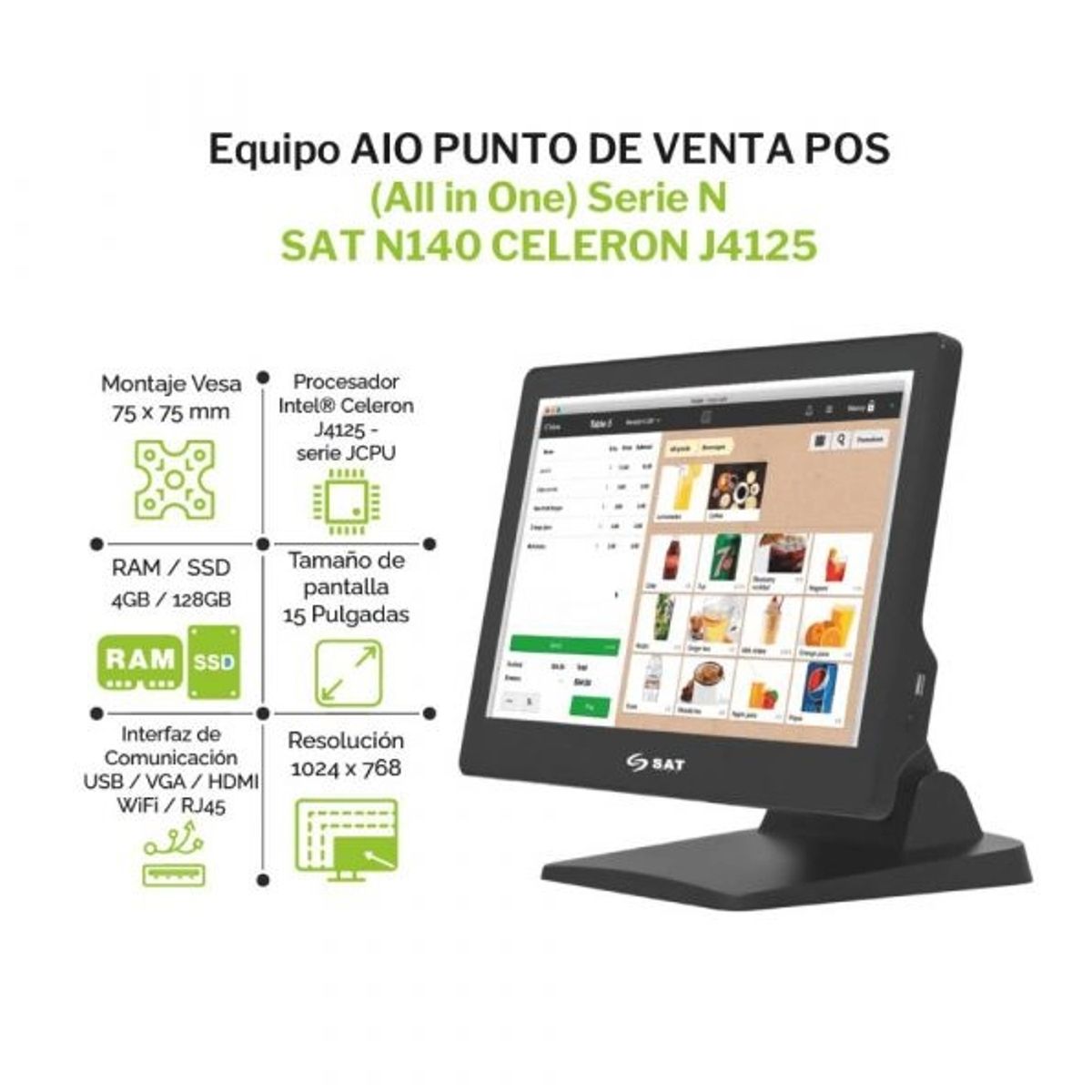SAT - AIO SAT POS N140 - CELERON PANTALLA 15 TACTIL RAM 8GB SSD 256GB LINUX