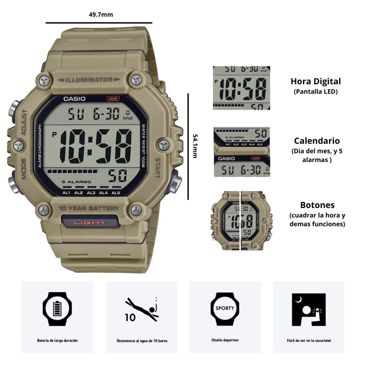 CASIO - Reloj Casio Modelo AE-1600H-5A Diseño Deportivo