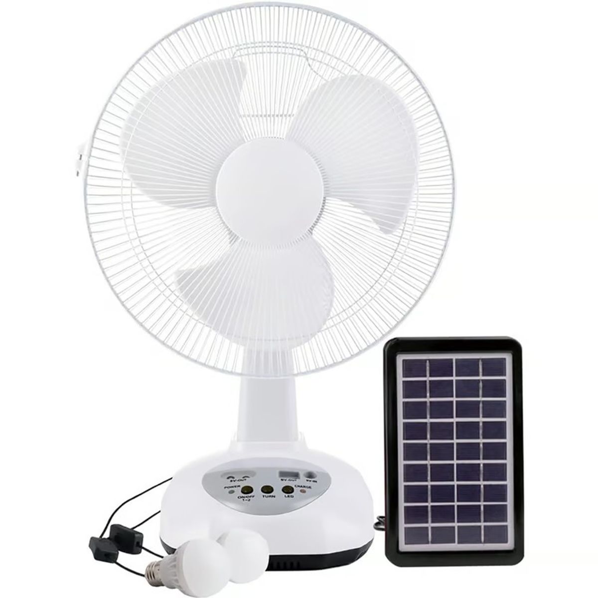 GENERICO - Ventilador con Panel Solar Gd-8019 12 Pulgadas Bombillos