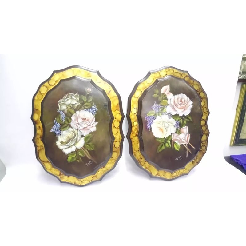GENERICO - Cuadro En Oleo Y Madera De Flores Italy Antiguo Precio X Cu