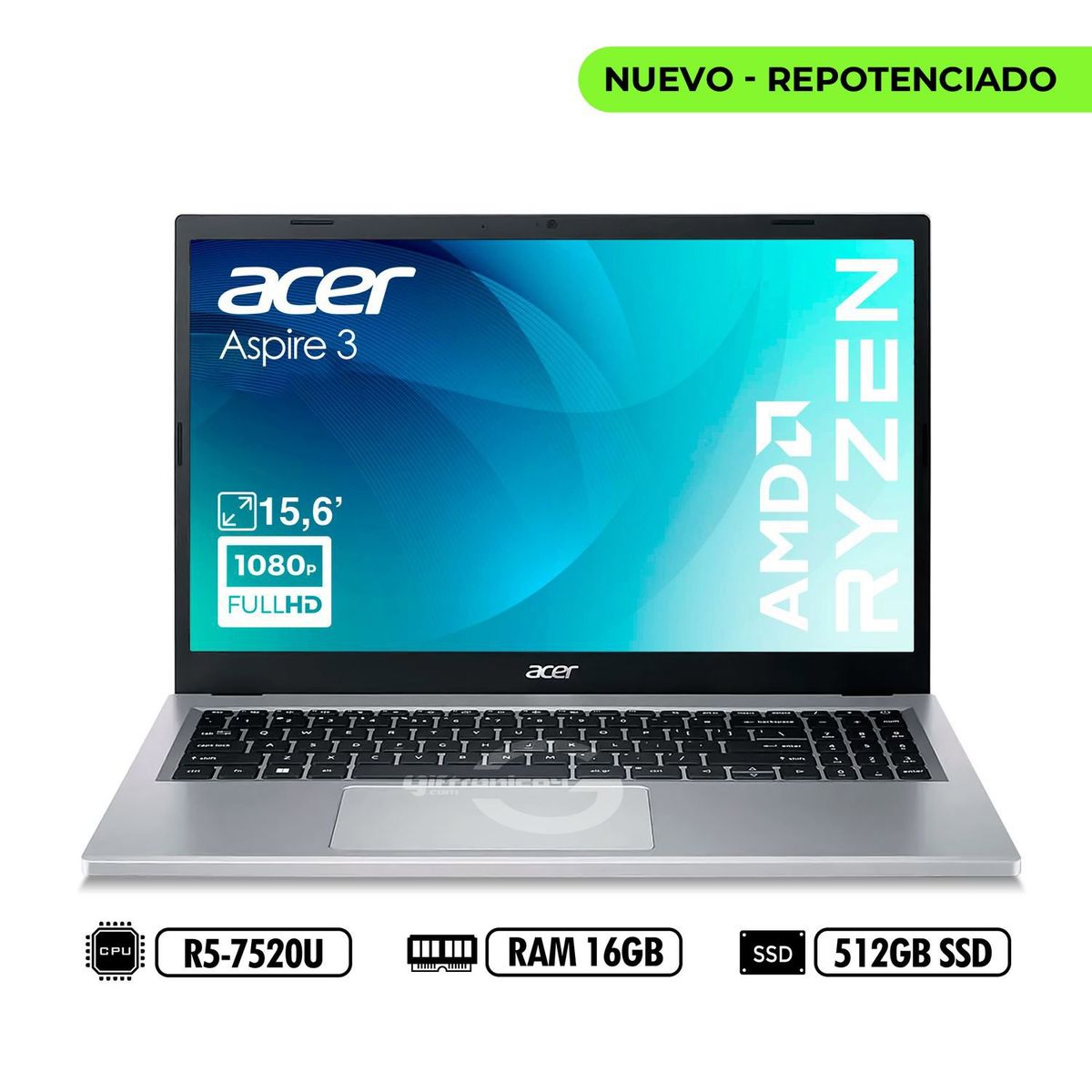 ACER - PORTATIL ACER 156 A315-24P-R7JS FHD AMD R5-7520U RAM 16GB LPDDR5 512GB SSD SILVER