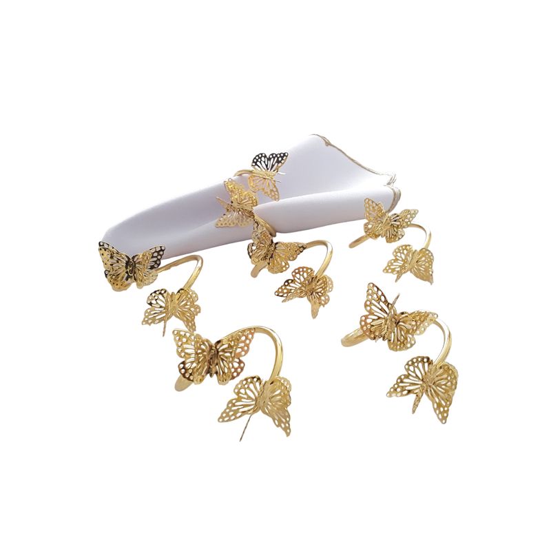 GENERICO - 6 SERVILLETEROS ANILLOS AROS PARA SERVILLETAS MARIPOSAS DORADAS