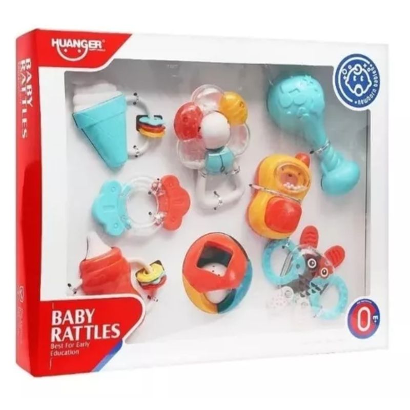 MARKET TOYS - Set De Sonajeros Y Mordedores Para Bebé 8 Pcs Estimulación