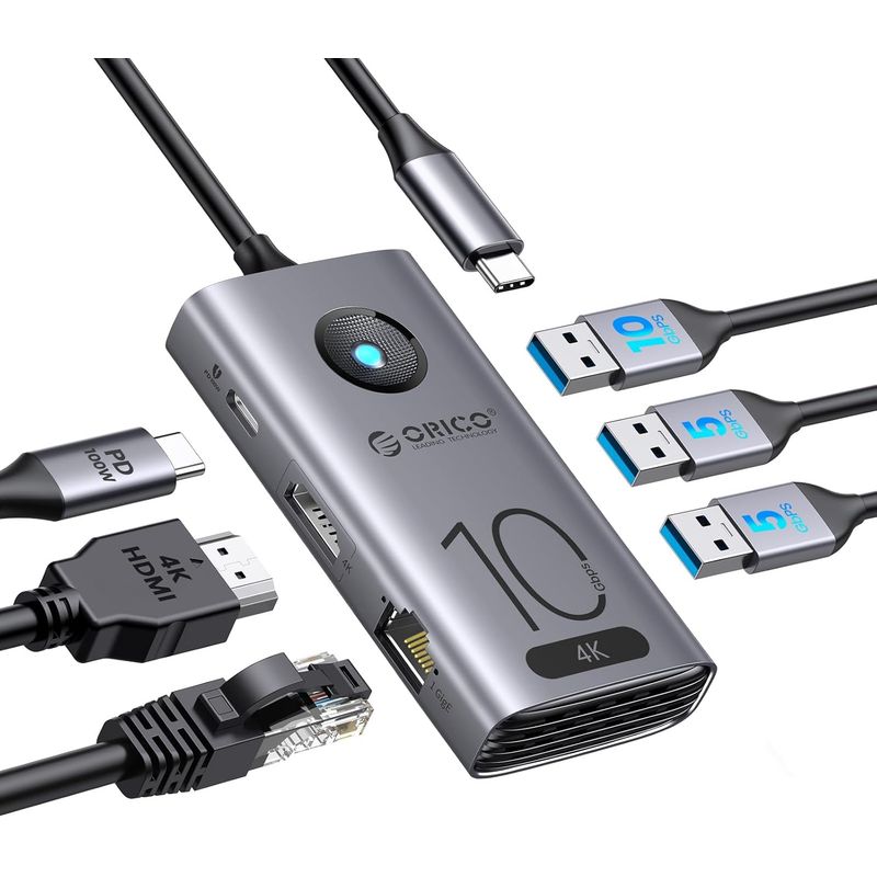 GENERICO - Adaptador USB C 6 en 1 con HDMI y Ethernet - ORICO