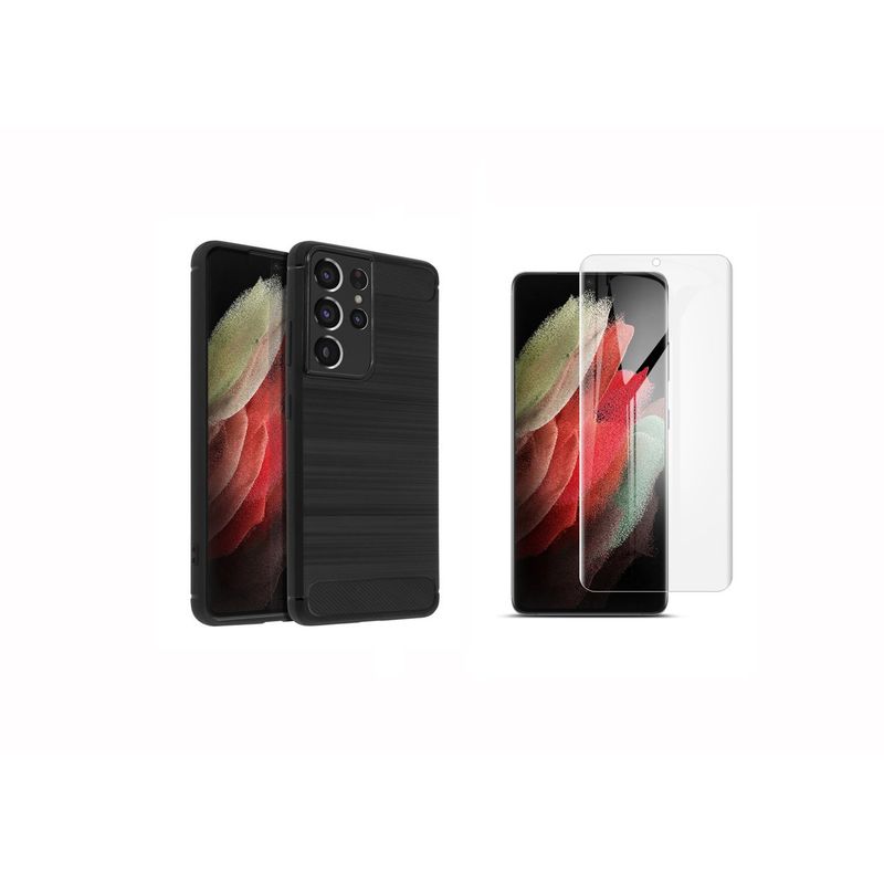 GENERICO - Funda Tipo Carbono Fiber + Hidrogel HD Para SAMSUNG GALAXY S21 ULTRA