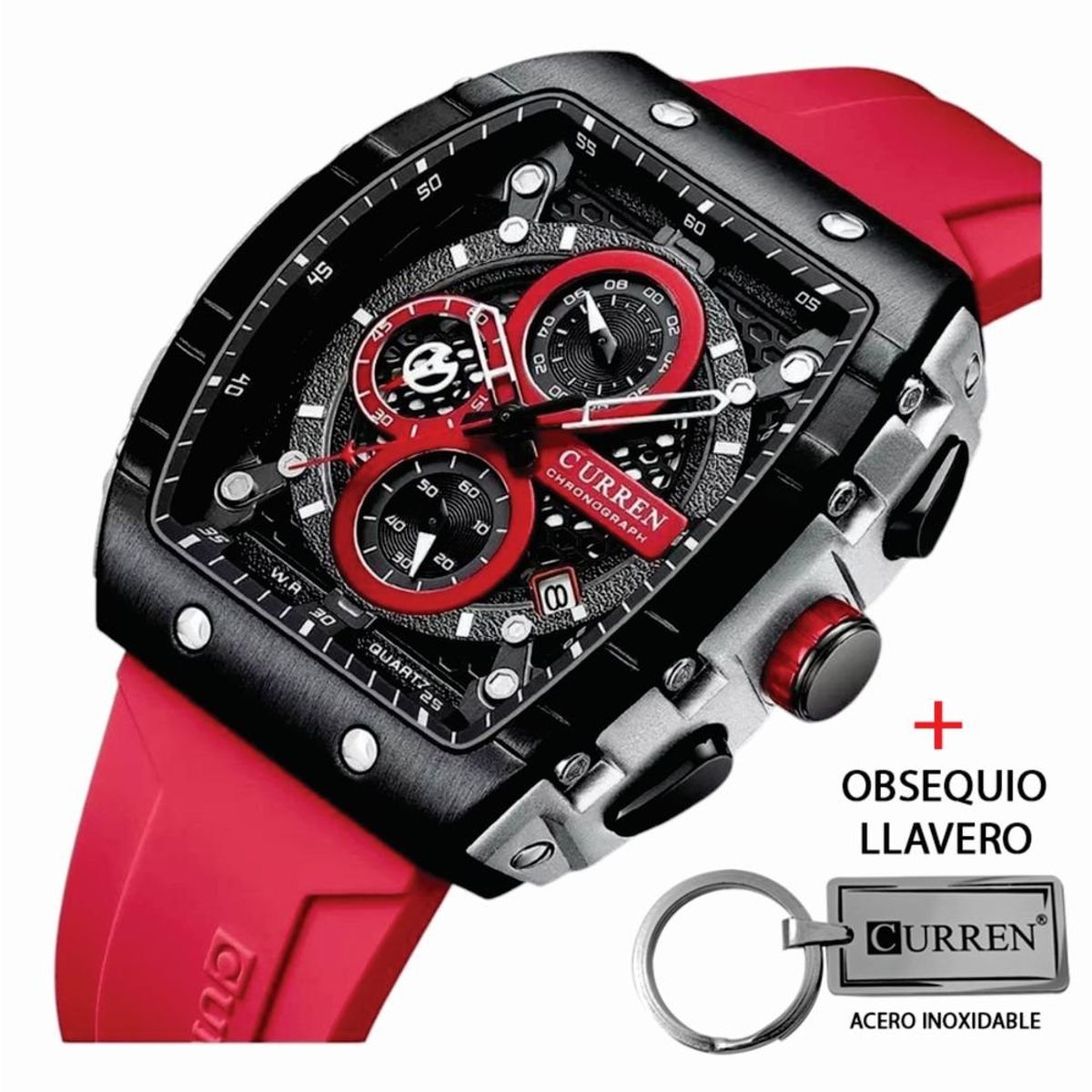 CURREN - Reloj Curren 8442 Cronografos Correa De Silicona Mas Llavero