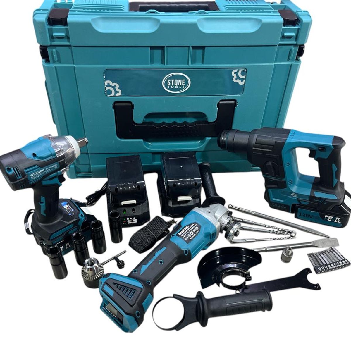 GENERICO - Kit Profesional 128V rotomartillo mas pulidora y pistola de fijacion