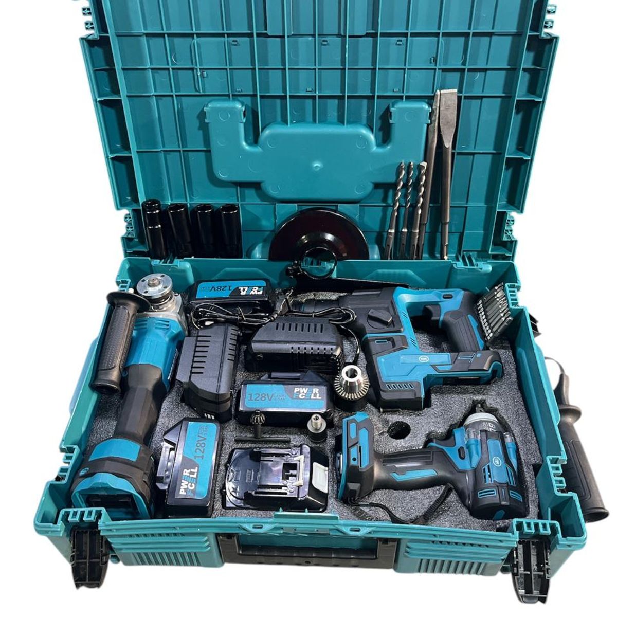 GENERICO - Kit Profesional 128V rotomartillo mas pulidora y pistola de fijacion