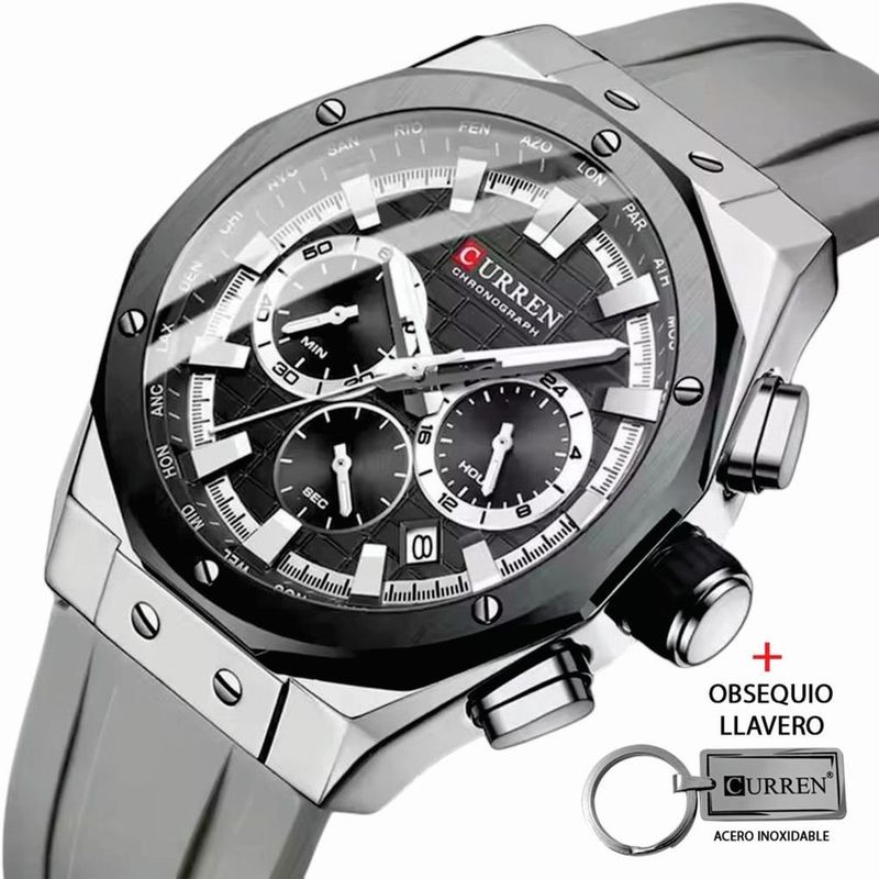 CURREN - Reloj Curren 8464 Cronógrafos Correa De Silicona Mas Llavero