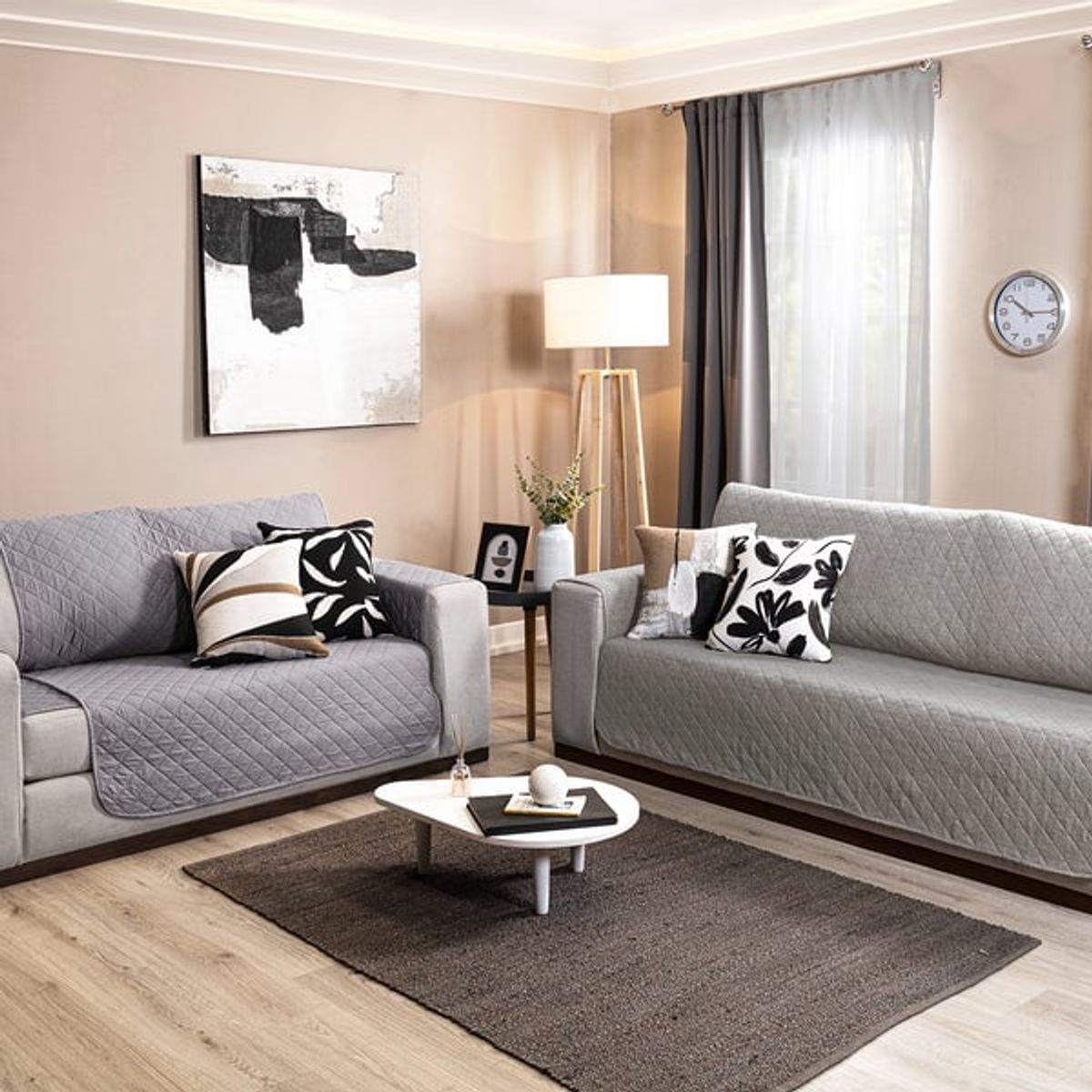 VIANNEY - Protector De Sala Gris Neutral 2 Puestos Vianney