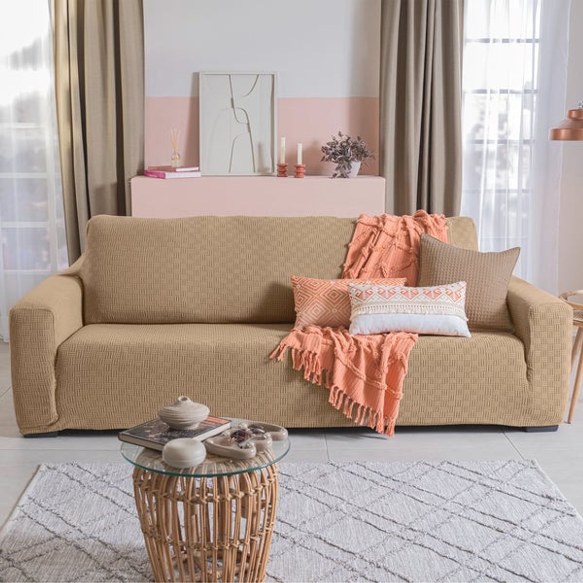 VIANNEY - Funda De Sillón Niza Kaki 2 Puestos Vianney