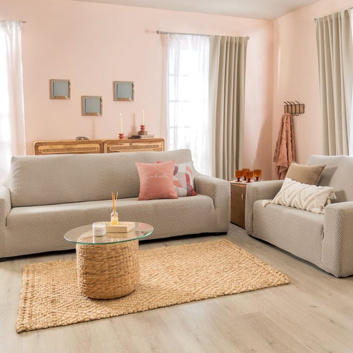 VIANNEY - Funda De sofá Niza Greige 3 Puestos Vianney