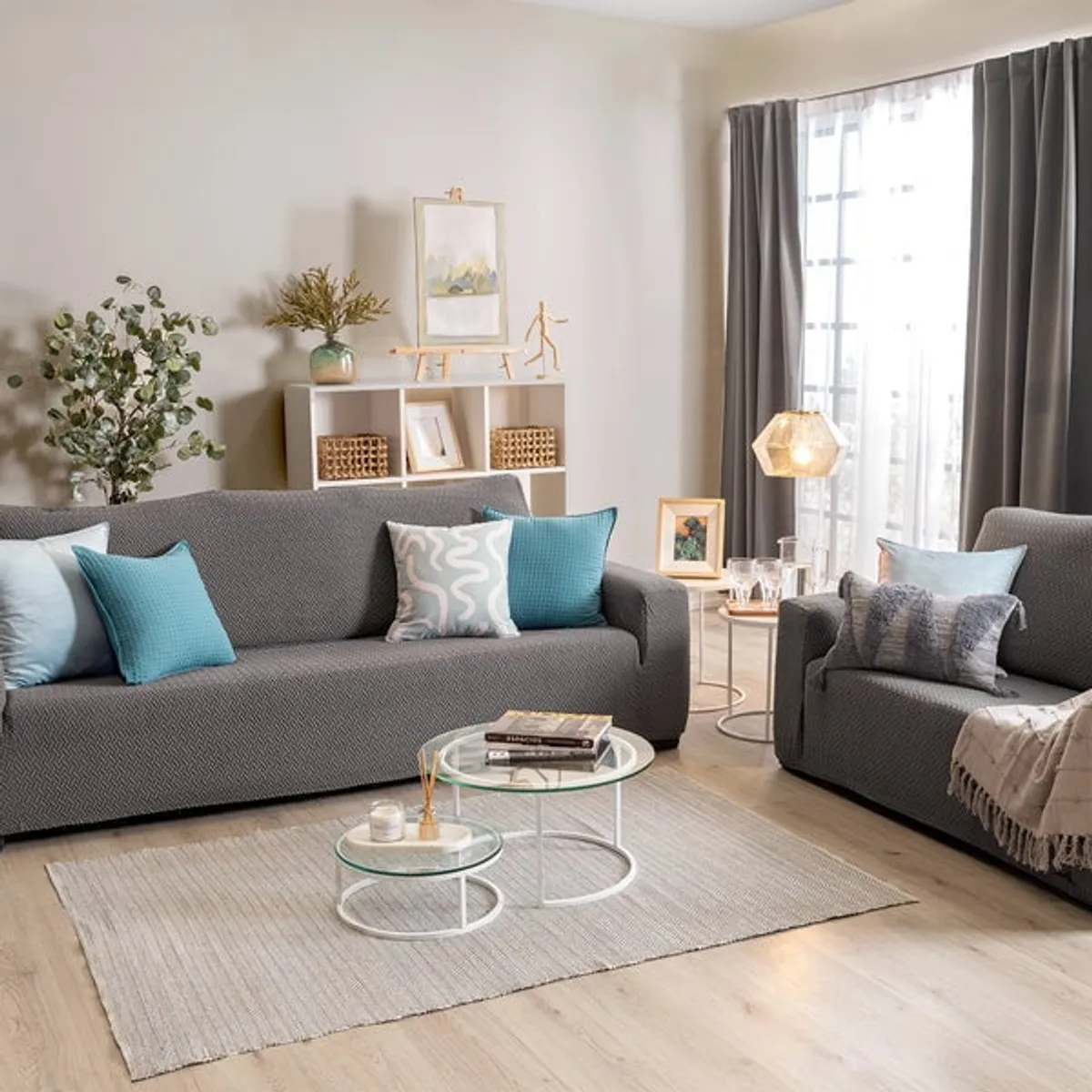 VIANNEY - Funda De sofá Niza Gris 2 Puestos Vianney