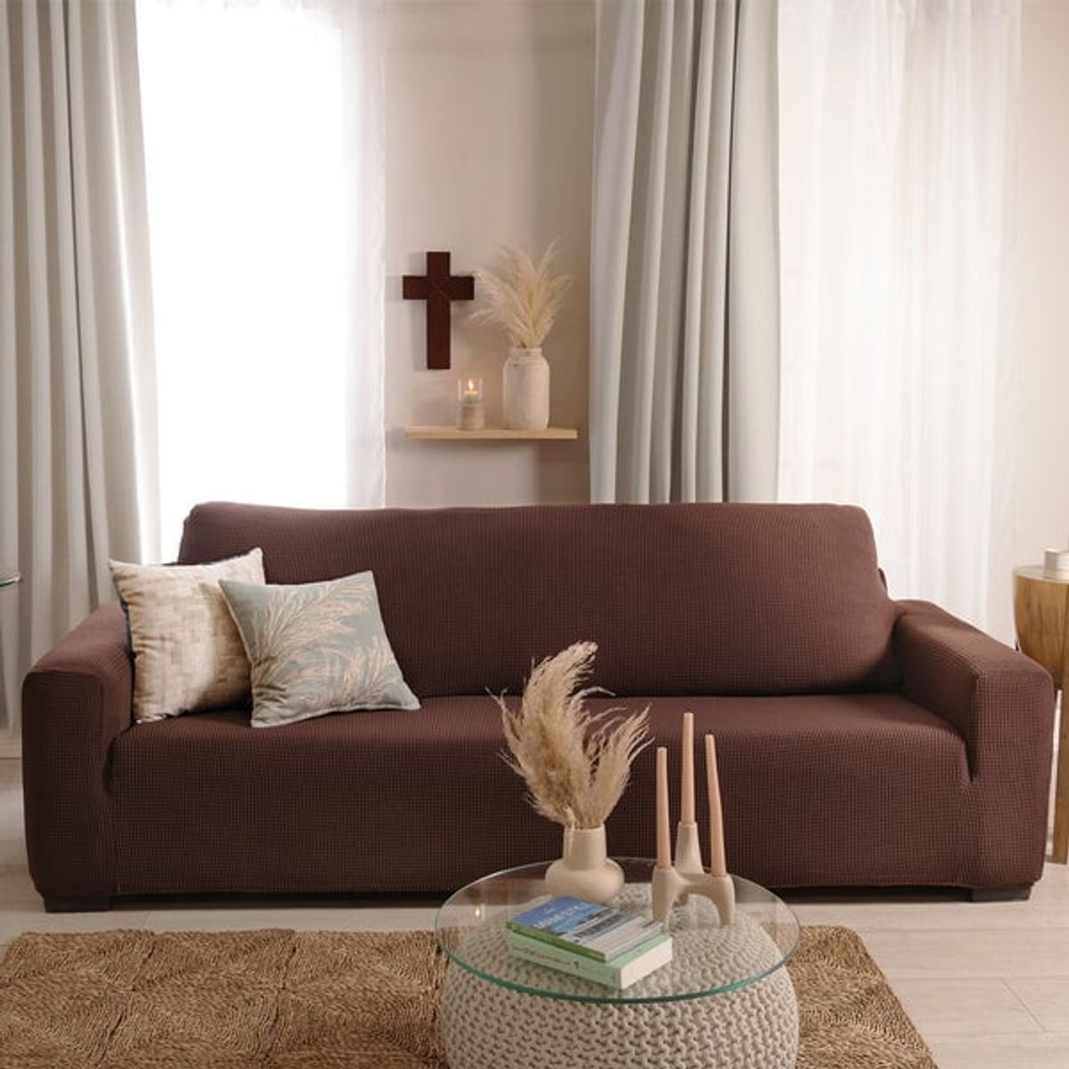 VIANNEY - Funda De sofá Niza Café 2 Puestos Vianney