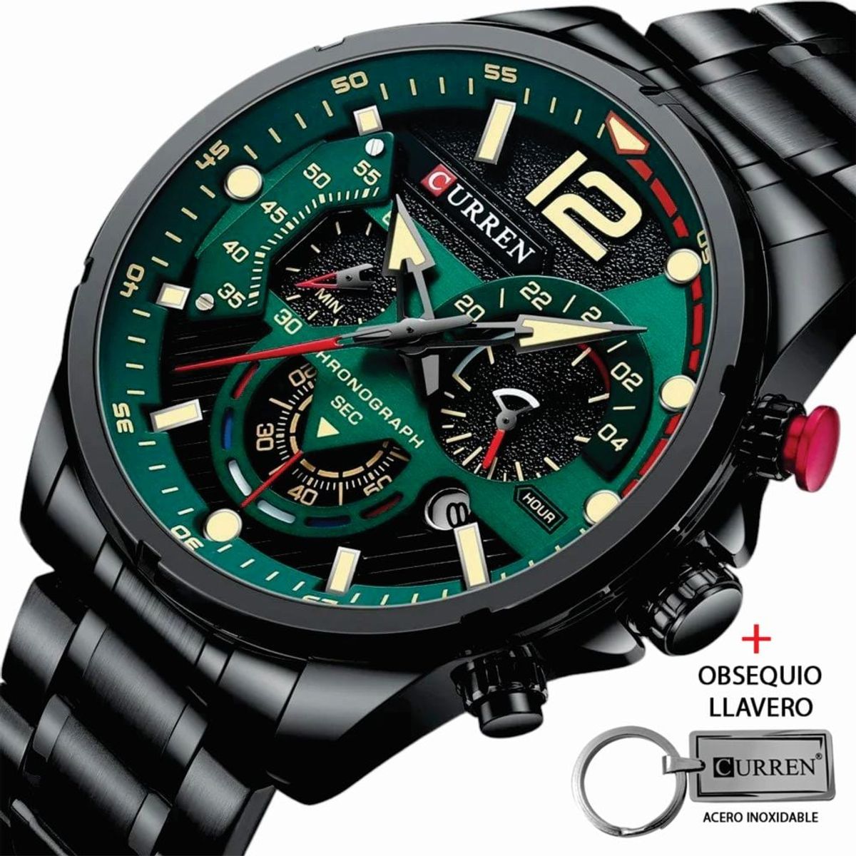 CURREN - Reloj Curren Acero Inoxidable Cronógrafos 8395 Mas Llavero Grabado