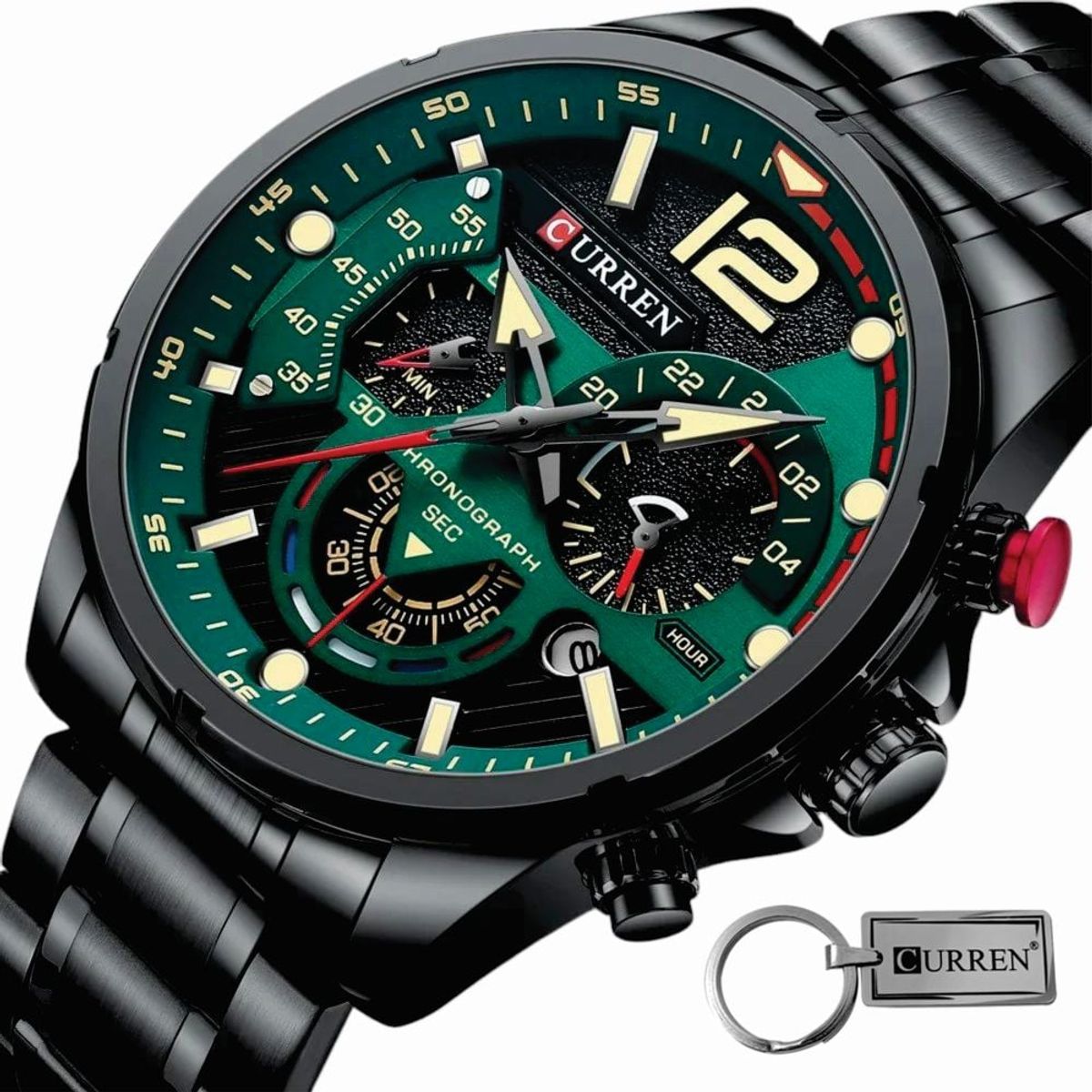 CURREN - Reloj Curren Acero Inoxidable Cronógrafos 8395 Mas Llavero Grabado