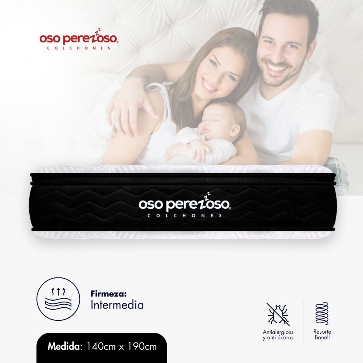 OSO PEREZOSO - Colchón Brown Unitop Doble 140cm190cm Ortopédico Resortado - Firmeza Intermedia.