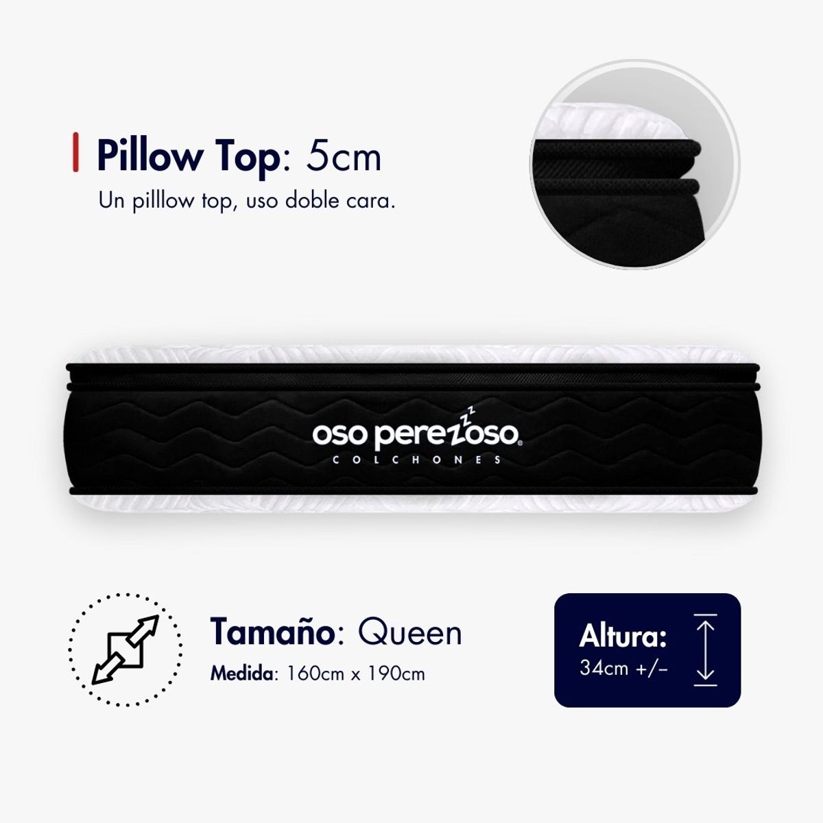 OSO PEREZOSO - Colchón Brown+ Unitop Queen 160cm190cm - Ortopédico Resortado - Firmeza Intermedia.