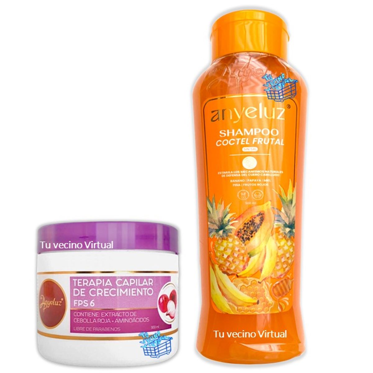 ANYELUZ - Shampoo coctel de frutas y Terapia Capilar de cebolla  Anyeluz