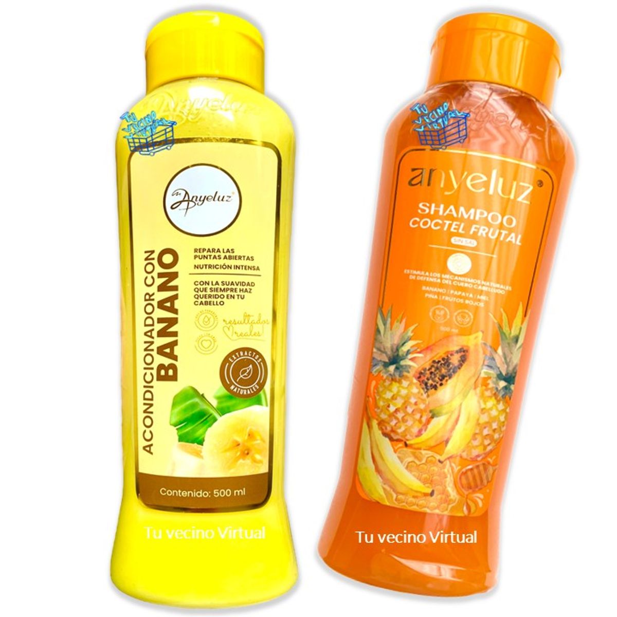 ANYELUZ - Shampoo coctel de frutas y Acondicionador Banano Anyeluz
