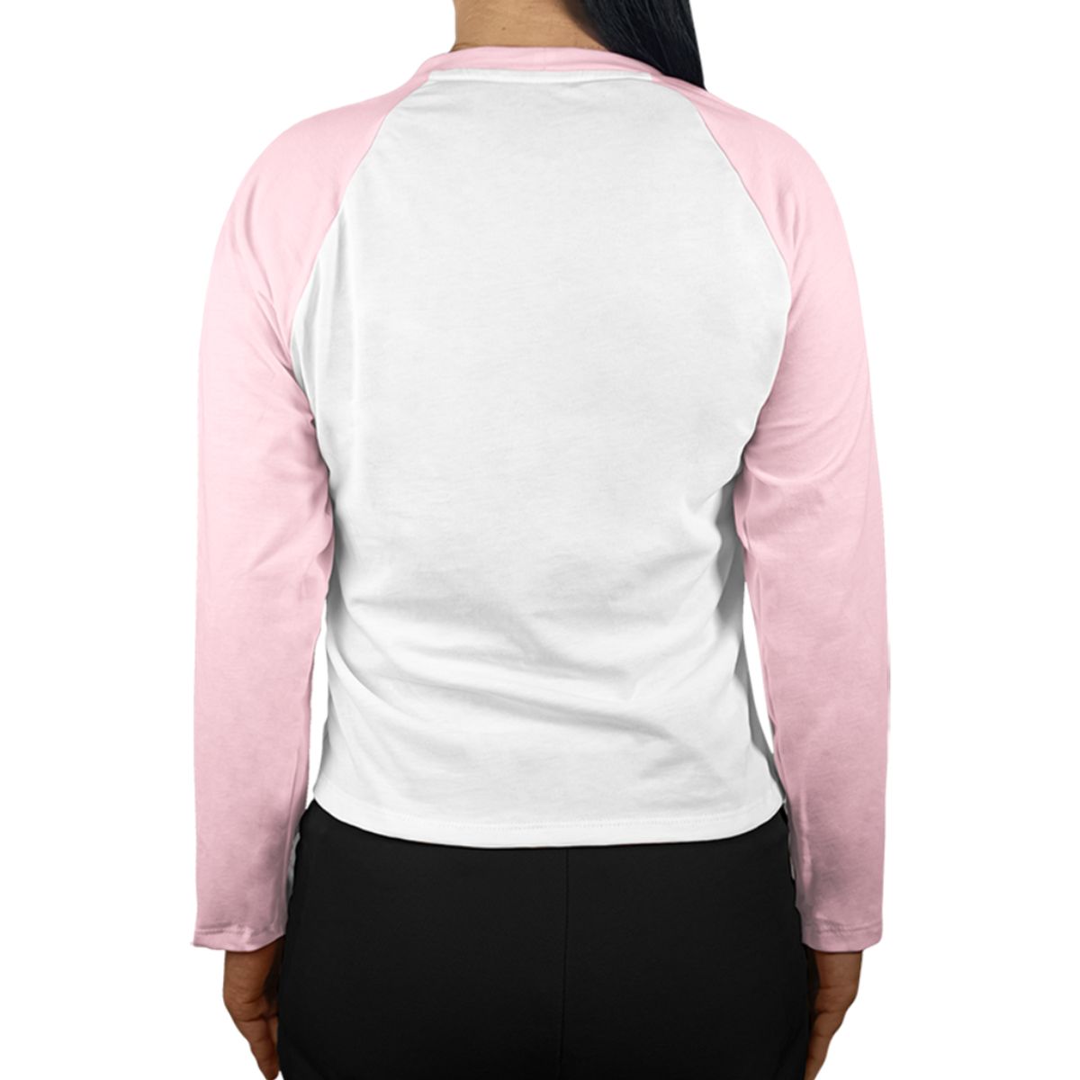 FUERA DEL MOLDE - Camiseta Ranglan Raglan Manga Larga Con Curva Premium Blanco Rosado Bebé