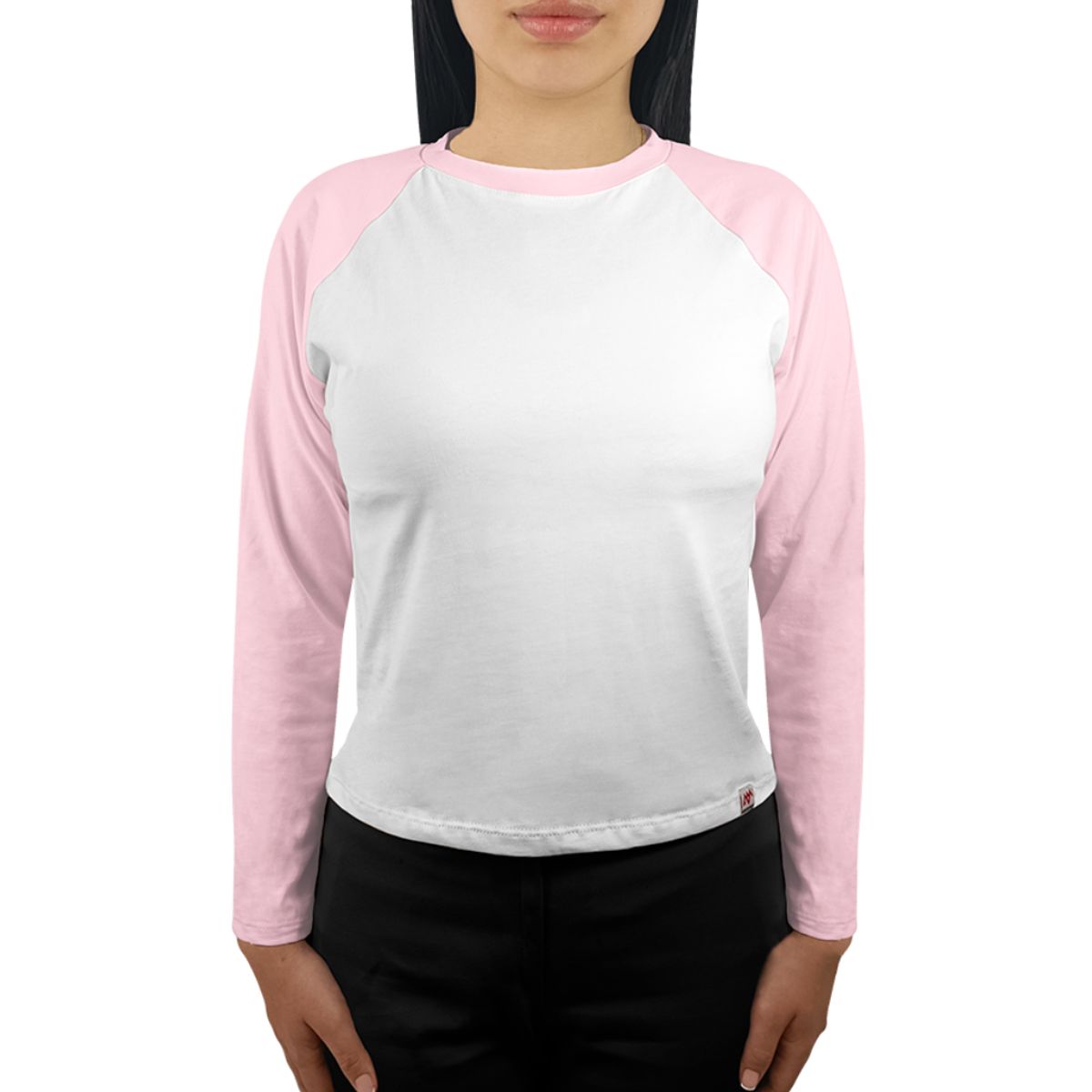 FUERA DEL MOLDE - Camiseta Ranglan Raglan Manga Larga Con Curva Premium Blanco Rosado Bebé
