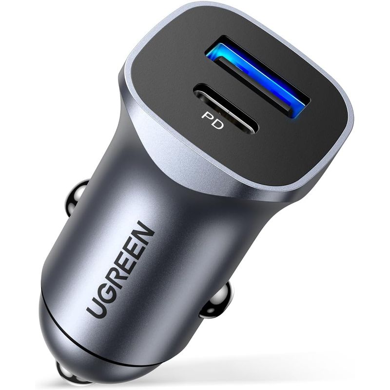 UGREEN - Cargador Carro Auto USB-C PD 20w / USB QC 3.0 18W Carga Rápida