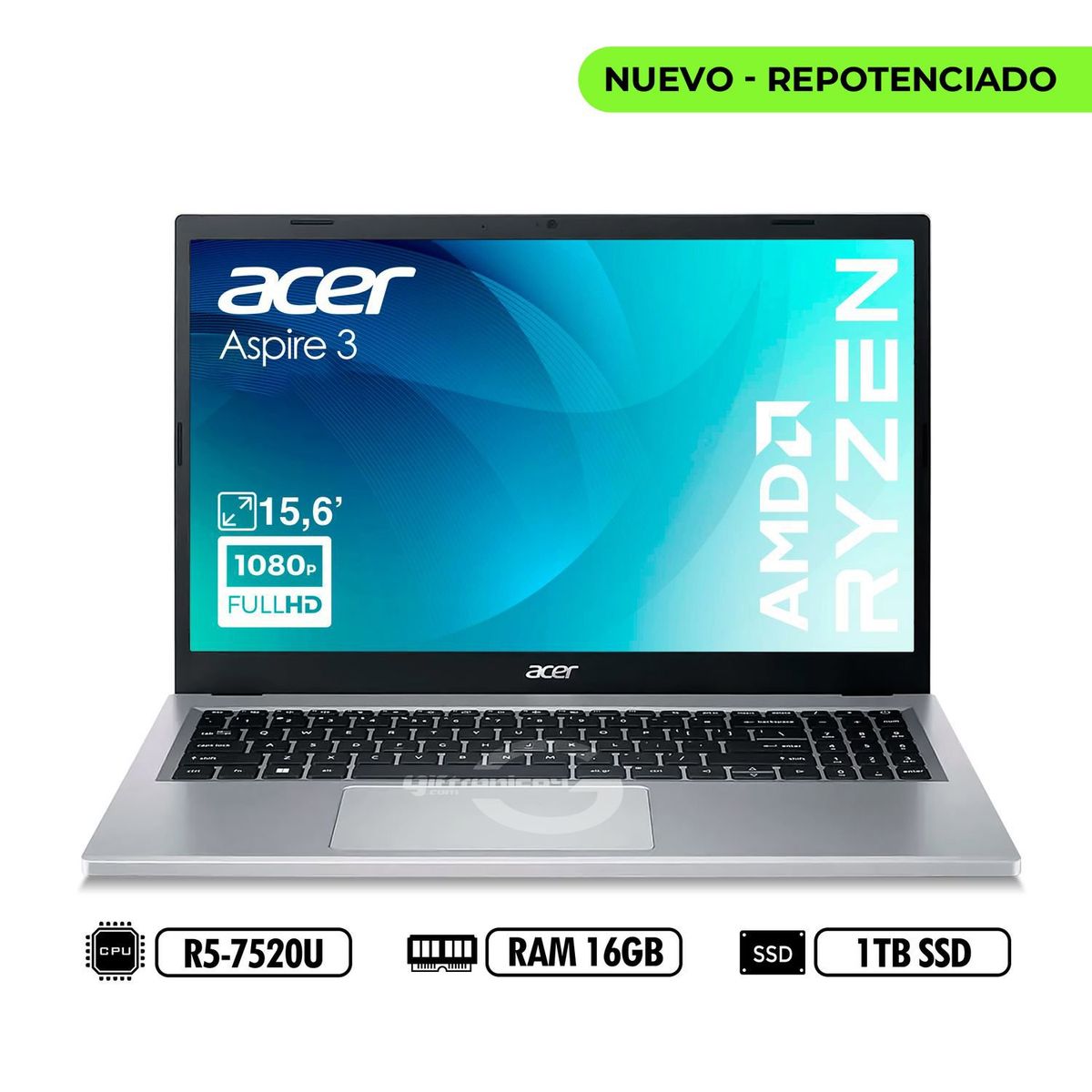 ACER - PORTATIL ACER 15,6' A315-24P-R7JS FHD AMD R5-7520U RAM 16GB LPDDR5 1TB  SSD SILVER