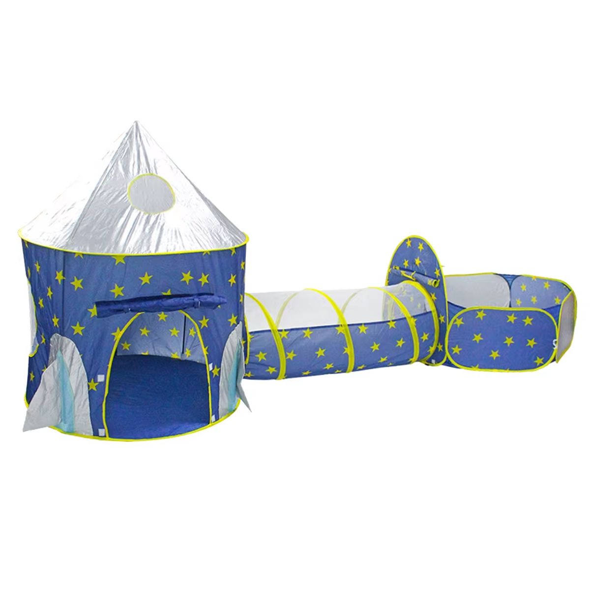 BABY ON - Carpa Castillo Espacial 3 en 1 con túnel y zona de juegos Azul