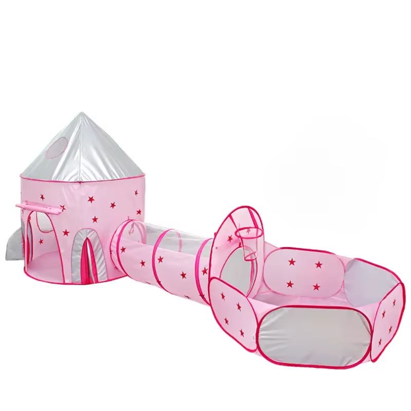 BABY ON - Carpa Castillo Espacial 3 en 1 con túnel y zona de juegos Rosa