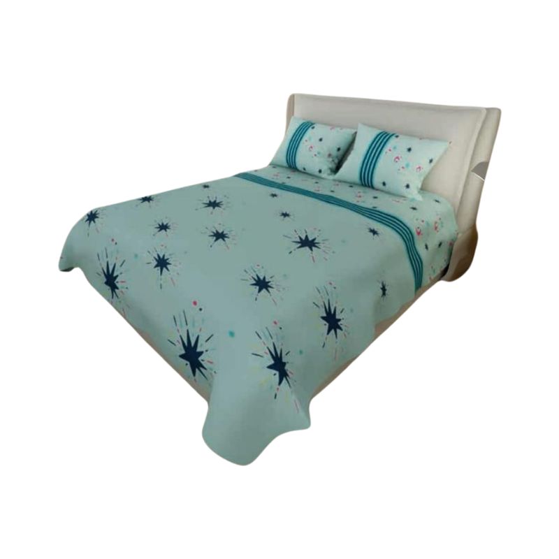 ELEGANCE - Juego Sabanas Cama DOBLE 1.40 m. Estrellas Verde manzana