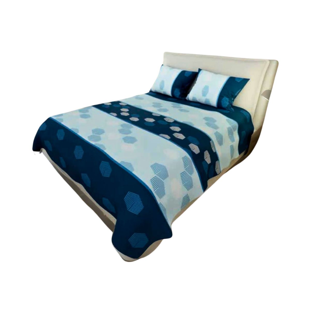 ELEGANCE - Juego Sabanas Cama DOBLE 1.40 m. Azul hexágonos