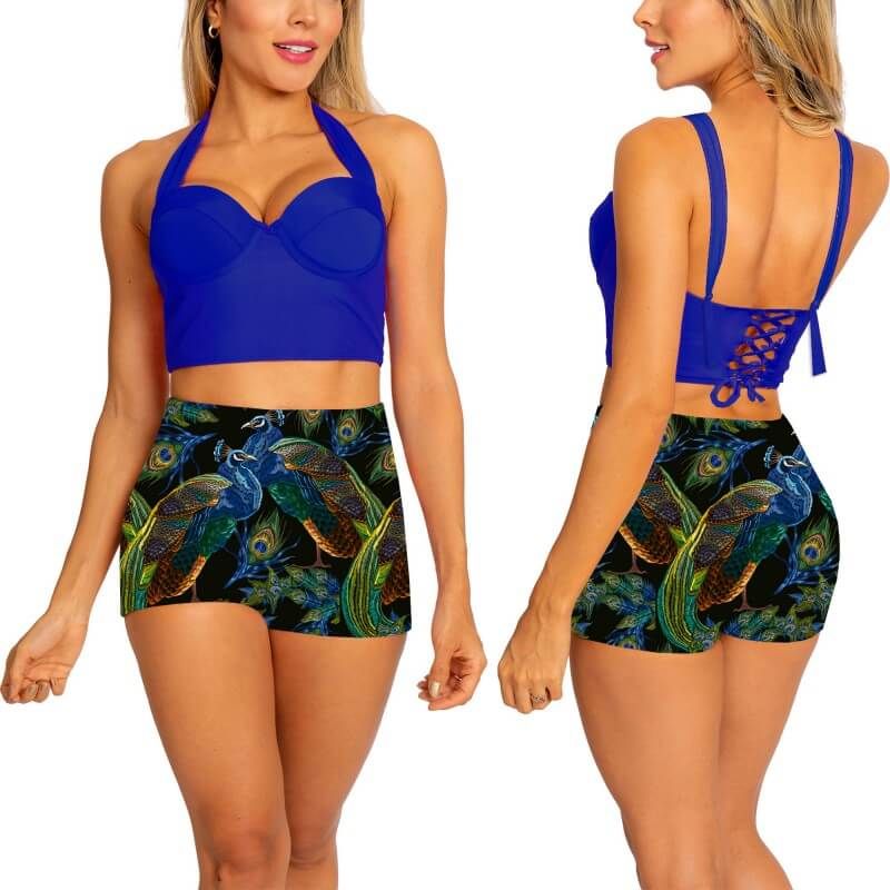 PRAIE - Vestido De Baño Bikini Cachetero PRAIE 1104 Pavos Short Control