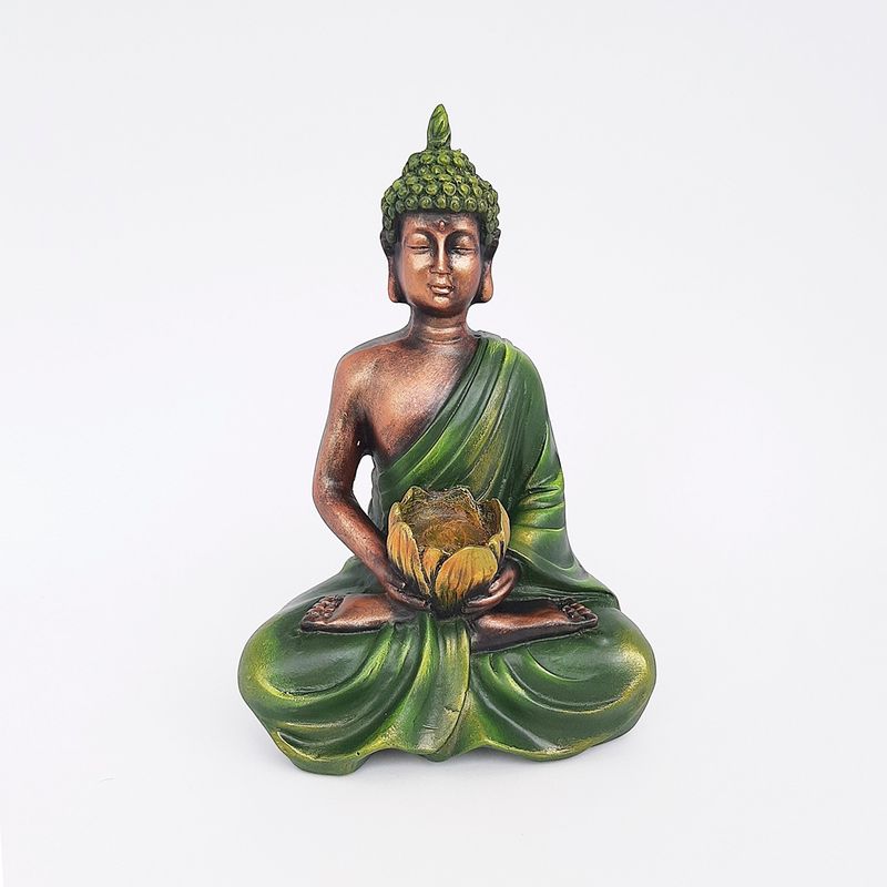 PLINI - Figura Buda Loto Verde  Cobrizo 22cm Resina