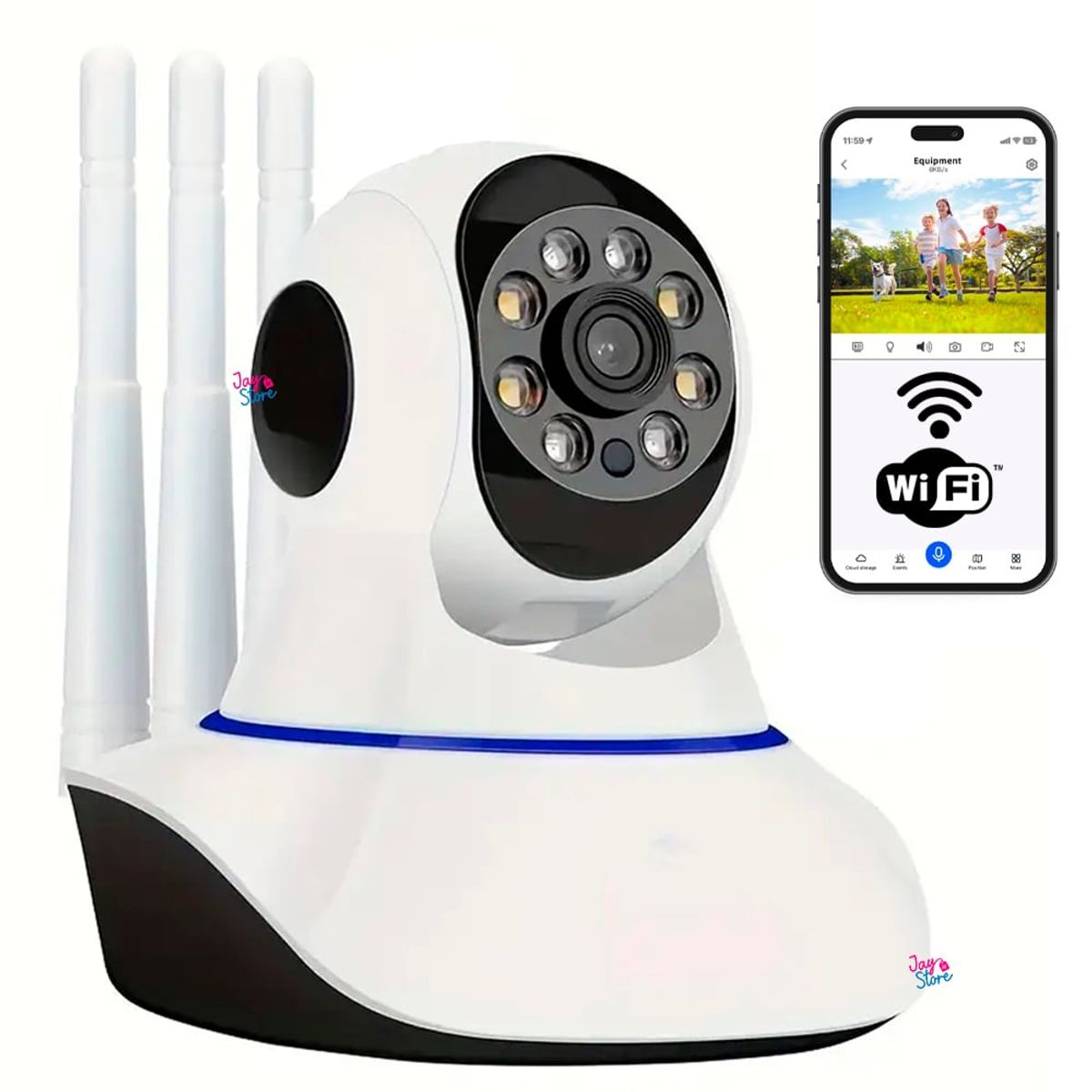 JAYSTORE - Cámara De Seguridad Robótica WiFi 3 Antenas 360° Visión Nocturna 1080P