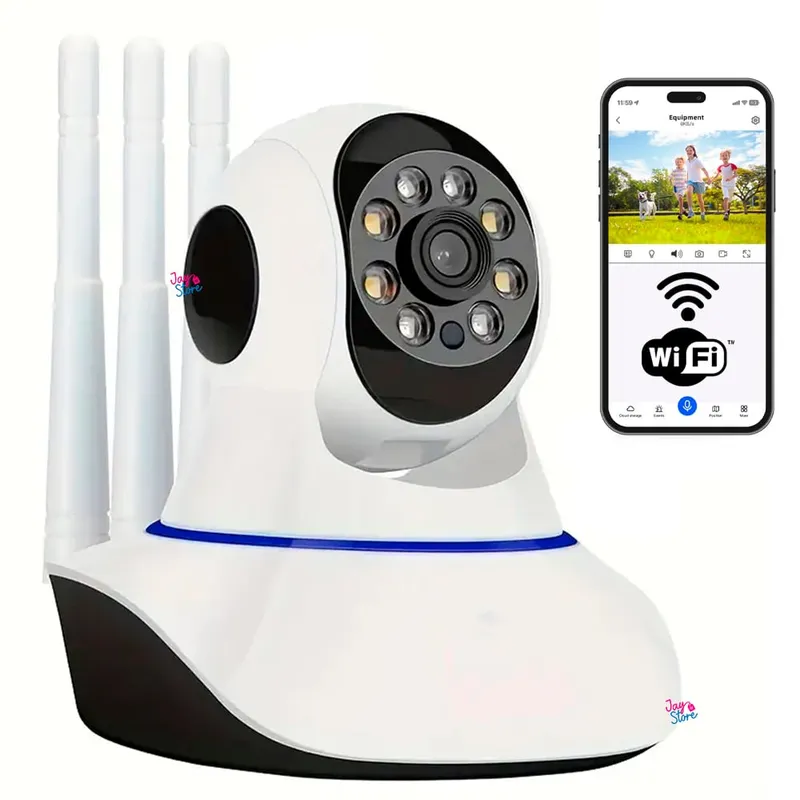 JAYSTORE - Cámara De Seguridad Robótica WiFi 3 Antenas 360° Visión Nocturna 1080P