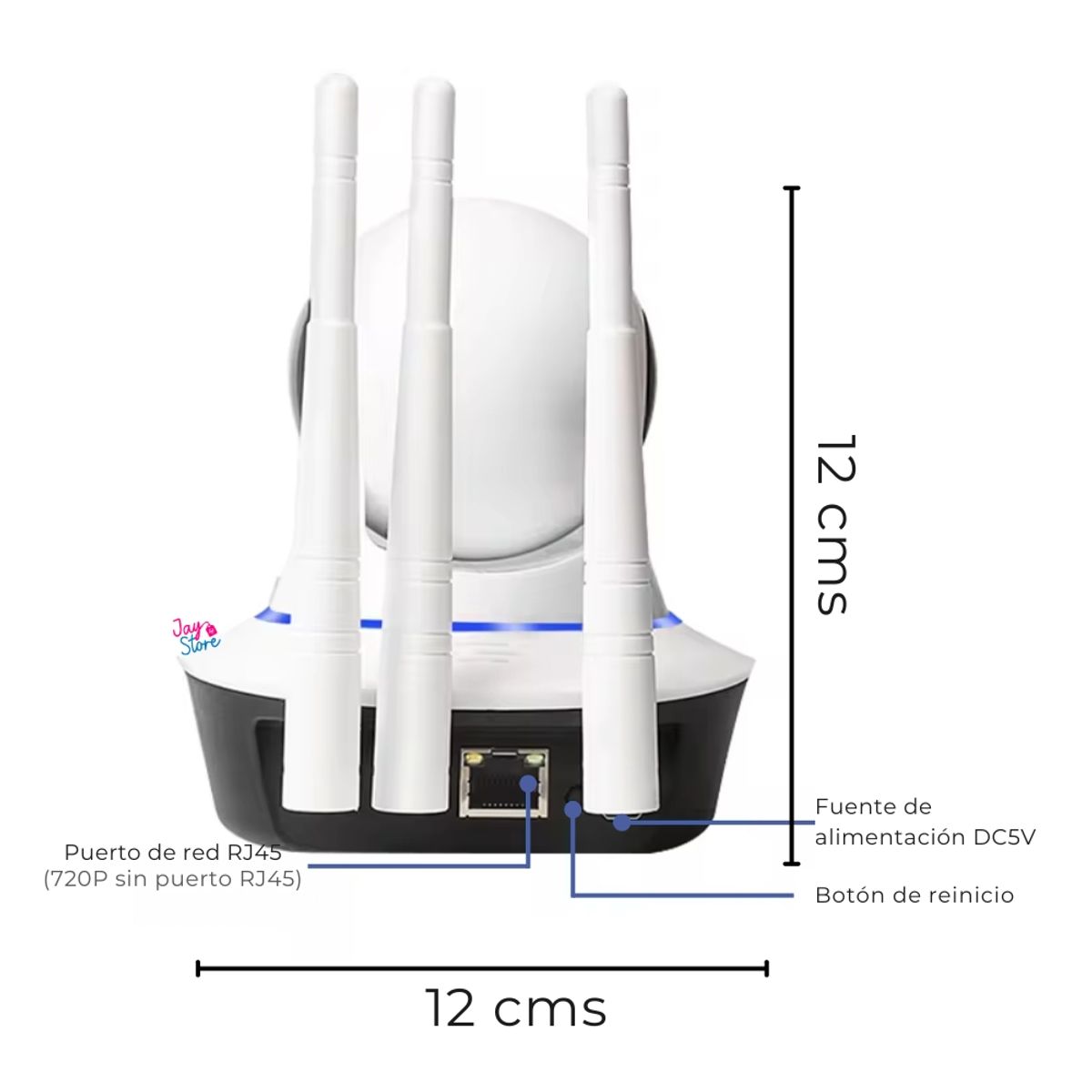 JAYSTORE - Cámara De Seguridad Robótica WiFi 3 Antenas 360° Visión Nocturna 1080P