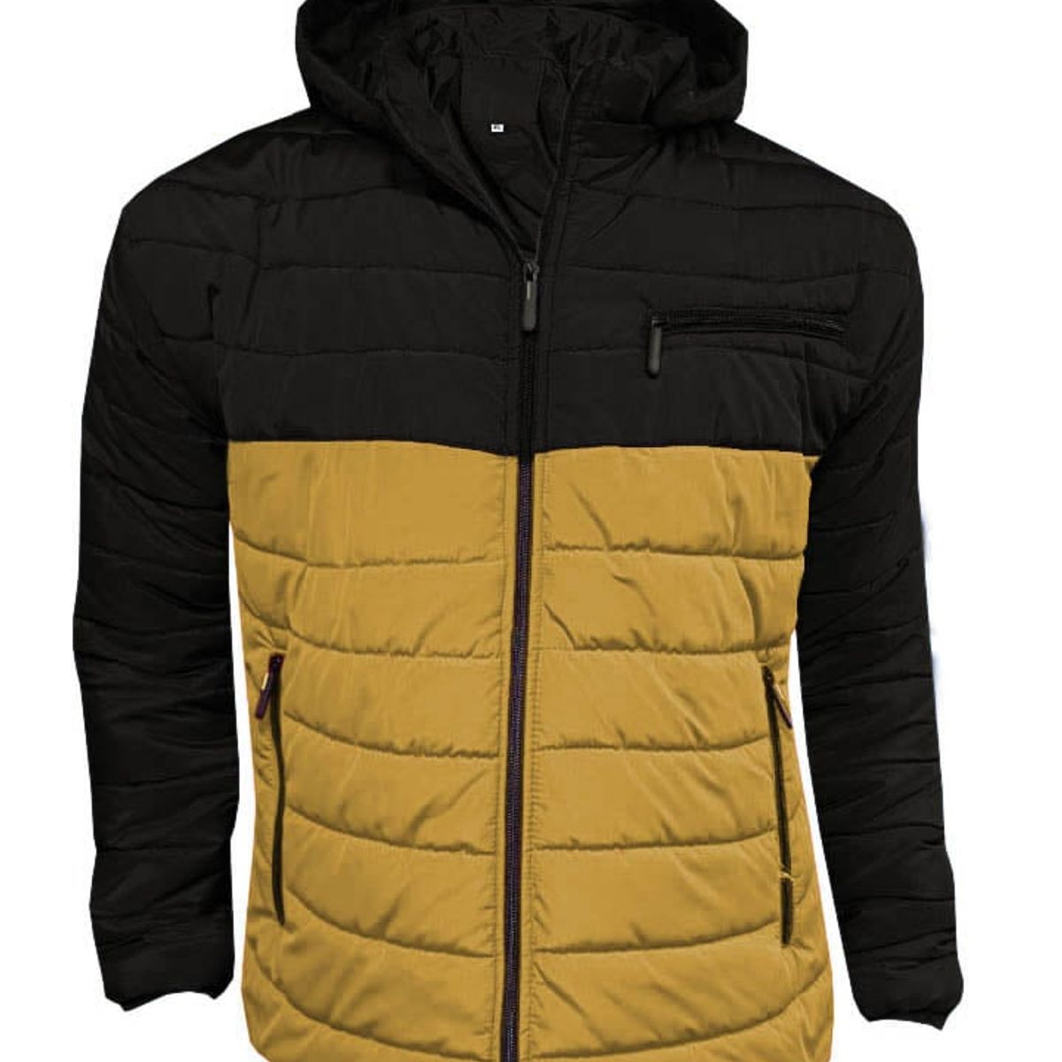 MODA EN CIRCUITO - Chaqueta Impermeable para Hombre Combinada NEGRO-MOSTAZA