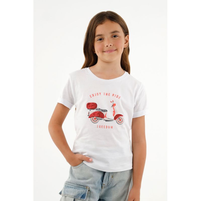 TENNIS - Camiseta básica blanca estampada para niña
