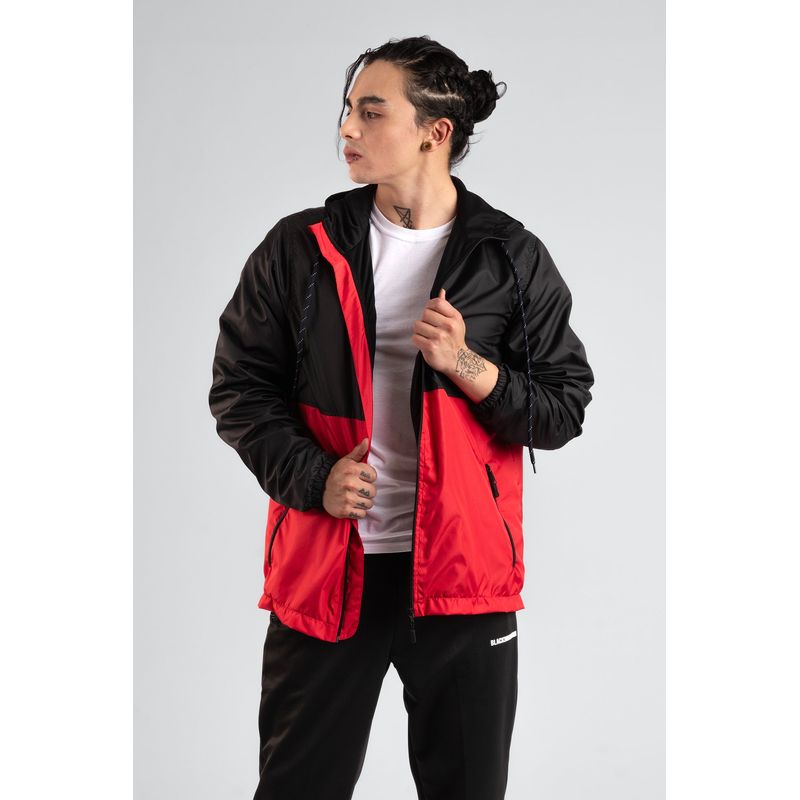 GENERICO - Chaqueta Rompevientos Forrada Hombre Negro por Rojo JH01