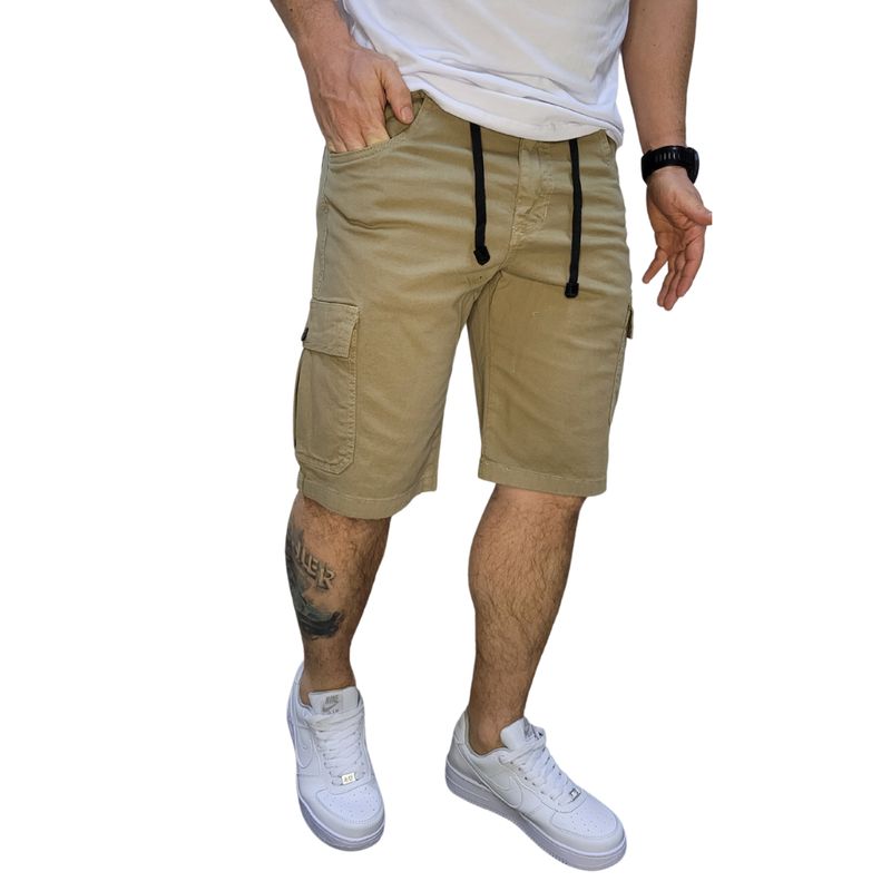RAMBED - Bermuda Cargo Color Caqui en Dril- Regular
