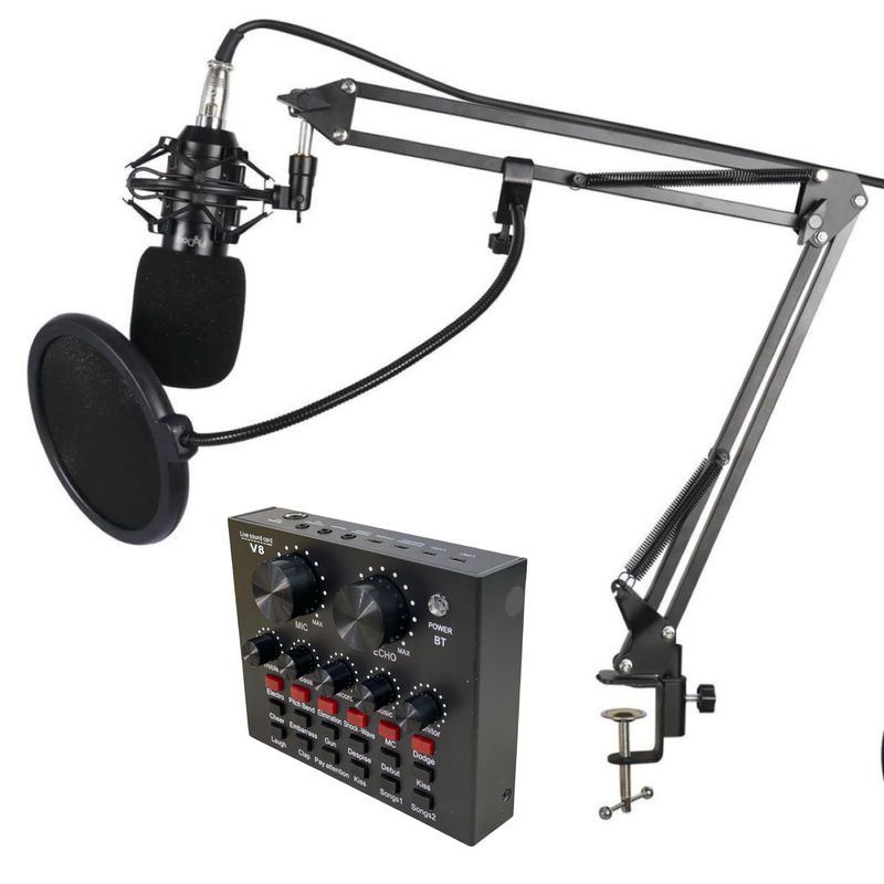 GENERICO - Micrófono Condensador Profesional Bm800 + Interfaz V8