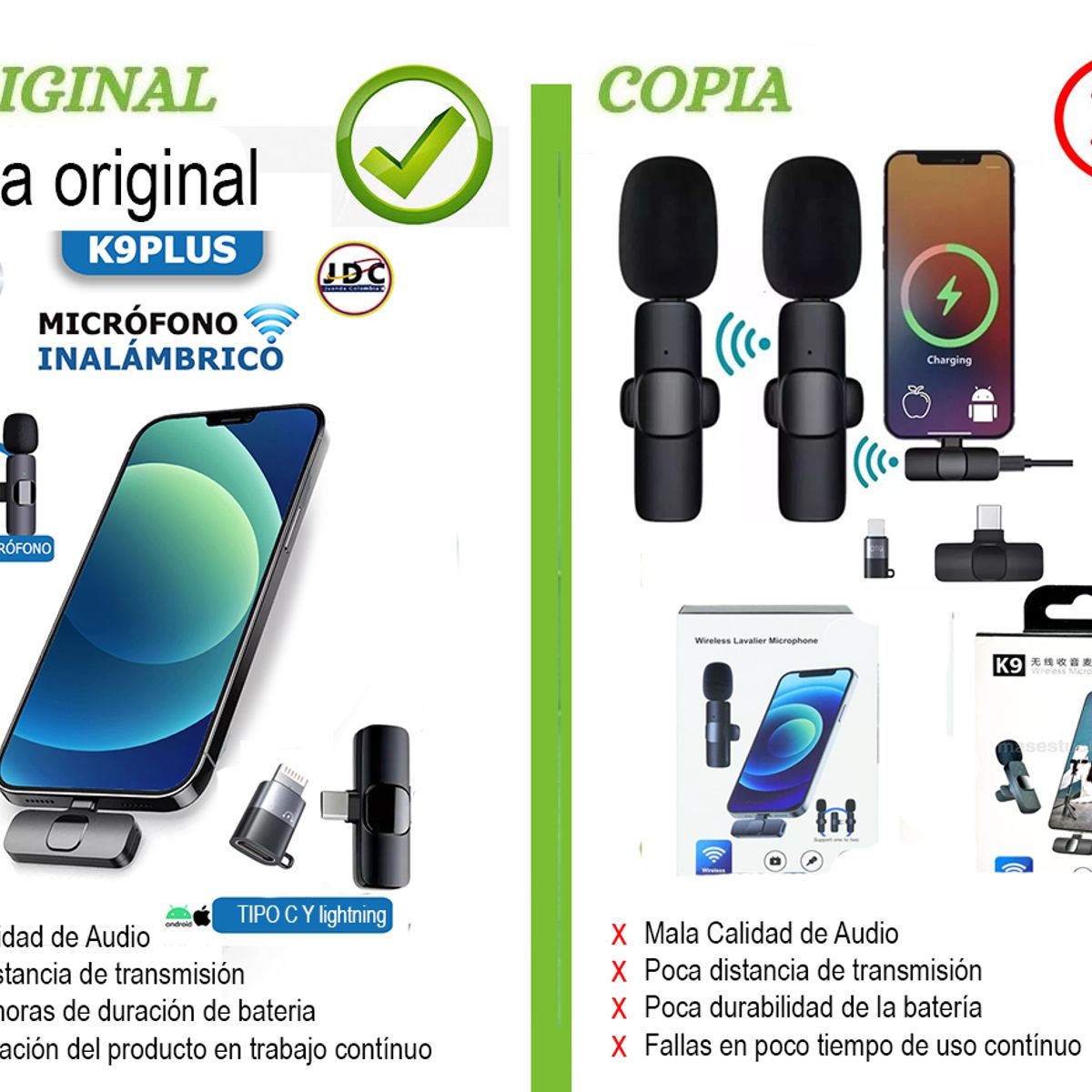 GENERICO - Micrófonos Inalámbricos Solapa para Celular Tipo C Y iPhone Lightning